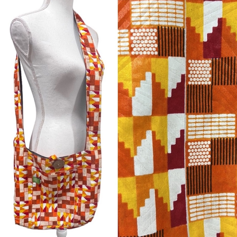 NWOT TIMBALI CRAFTS African Geometric Print Lucy Cloth Hobo Sling Bag